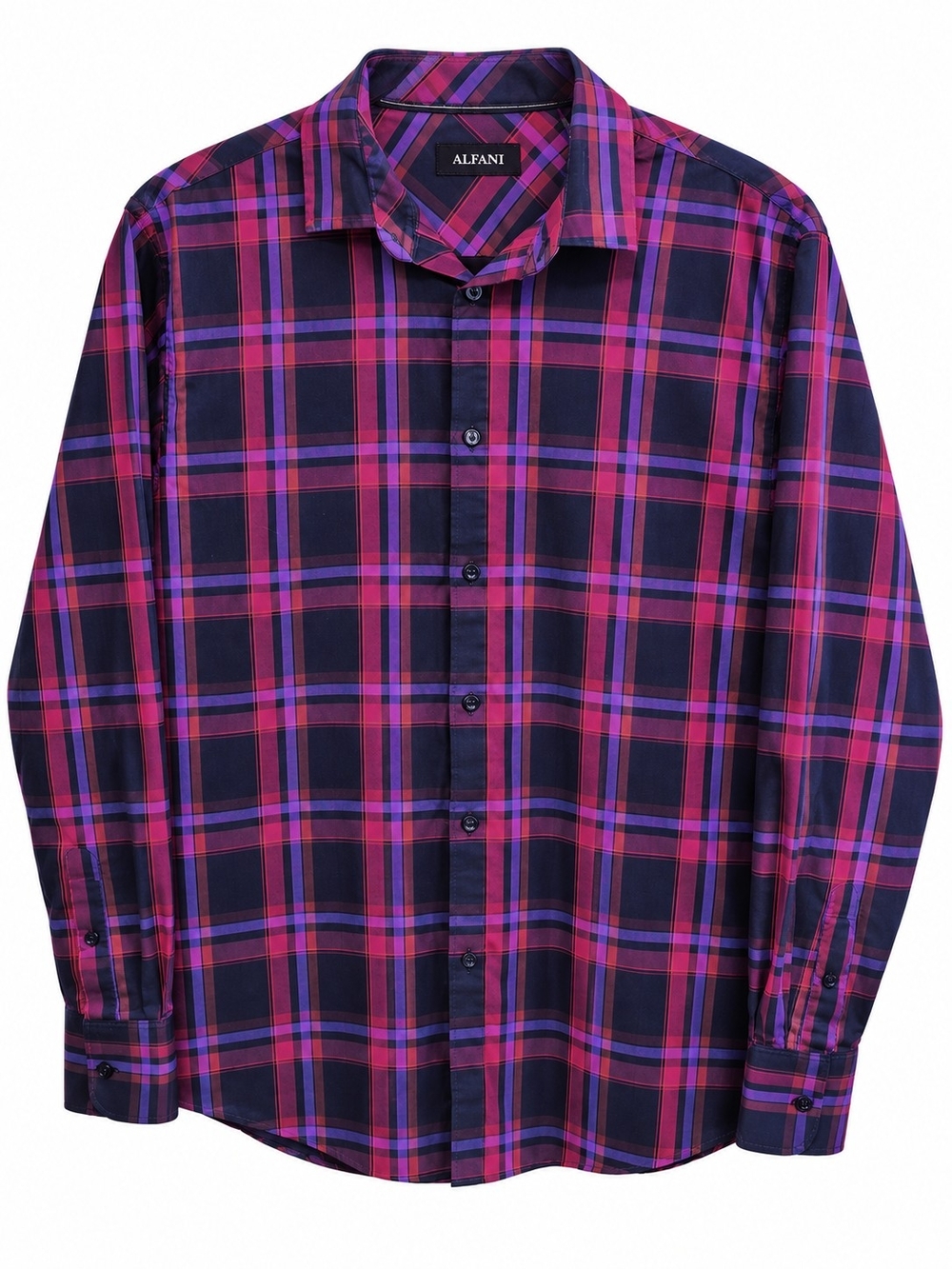 Alfani Men’s Purple & Navy Plaid Button-Down Shirt – Size L
